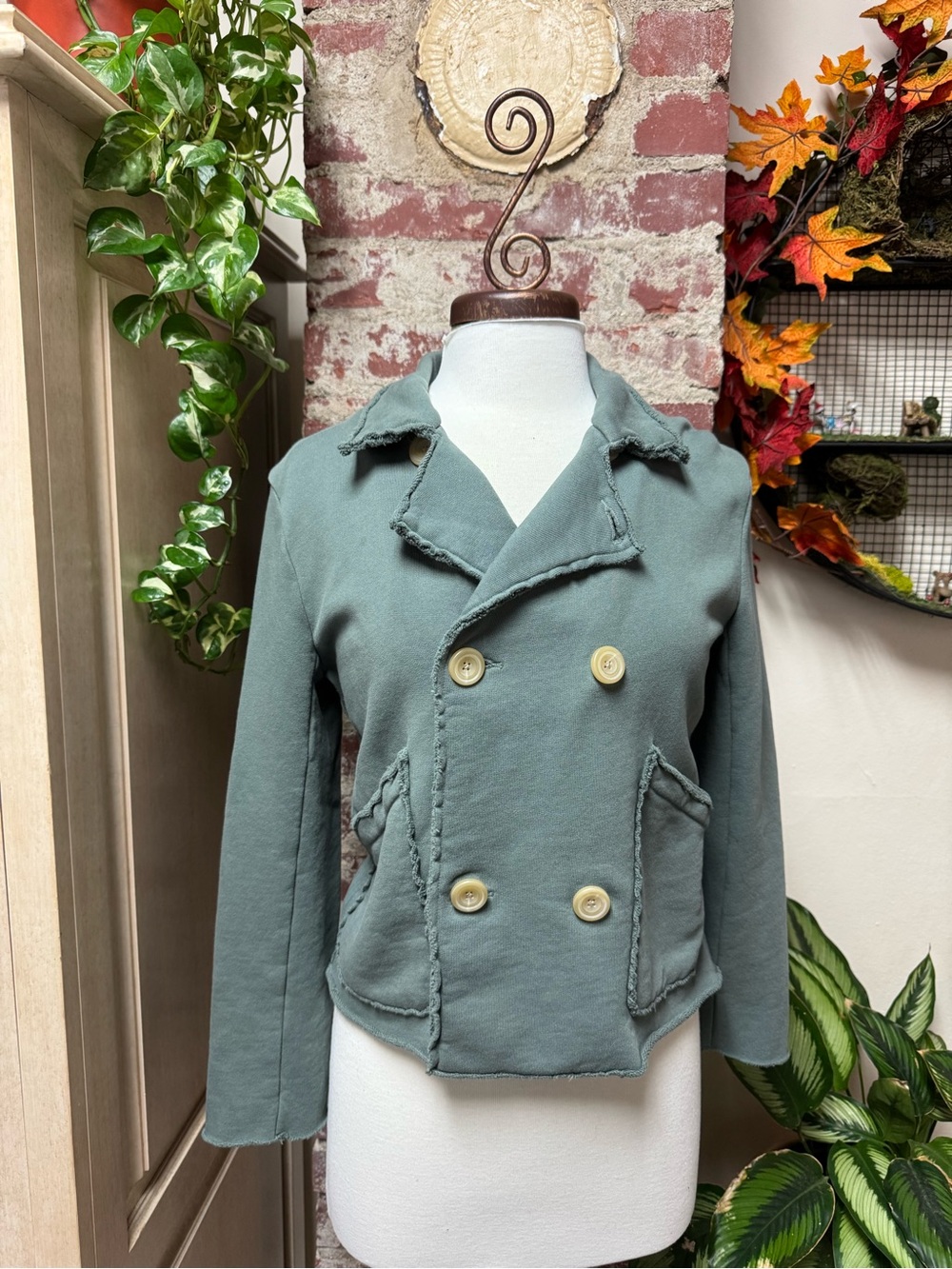 Frank & Eileen Mini Belfast Fleece Peacoat Caper Green Cropped XS